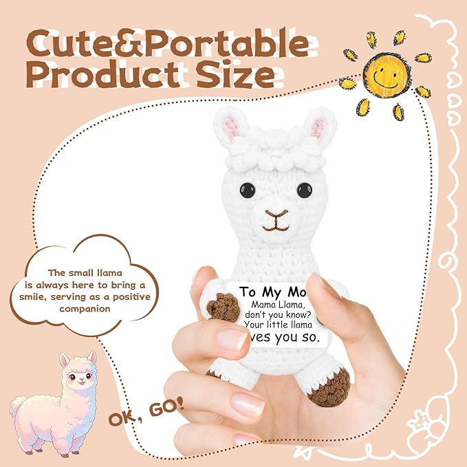 DAFURIET Cute Positive Llama Gifts for Mom from Daughter Son, Mother's Day Birthday Christmas Thank You Appreciation Gift for Mother in Law, Emotional Crochet Animals Home Office Desk Decor