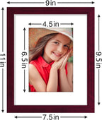 Vittanly 8x10 Picture Frames Set of 9, Shatter Resistant Plexiglass, Display 5x7 Pictures with Mat or 8x10 without Mat, Photo Frames for Wall or Tabletop, Engineered Wood, Cherry Red