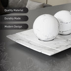 Creative Scents White Marble Look Home Decor Tray and Orb Set Coffee Table Decor for Living Room Centerpiece Table Decorations for Dining Table, Kitchen, Foyer, Entryway Elegant House Decoration