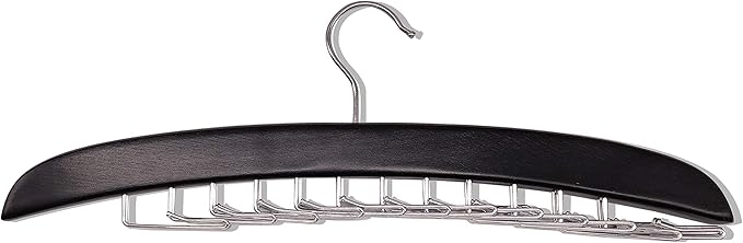 Wooden Tie Hanger,24 Tie Organizer Rack Hanger Holder Hook (Black, 24 Hooks)