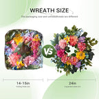 Spring Wreaths for Front Door, 24 Inch Spring Door Wreath with Yellow Dahlia,Pink Hydrangea Dahlia Peony Flower Wreath for All Season Outside Indoor Outdoor Home Porch Wall Decor