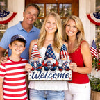 Wooden 4th of July Decorations Patriotic Wreaths for Front Door Independence Day Decorations Star Sign Welcome Memorial Day Hanging for Home Wall Decor Outdoor Indoor Red White and Blue Wreath 9