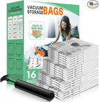 16 Pack Vacuum Storage Bags, Space Saver Bags, Compression for Comforters and Blankets, Sealer Clothes Storage with Hand Pump. (3J/3L/5M/5S)