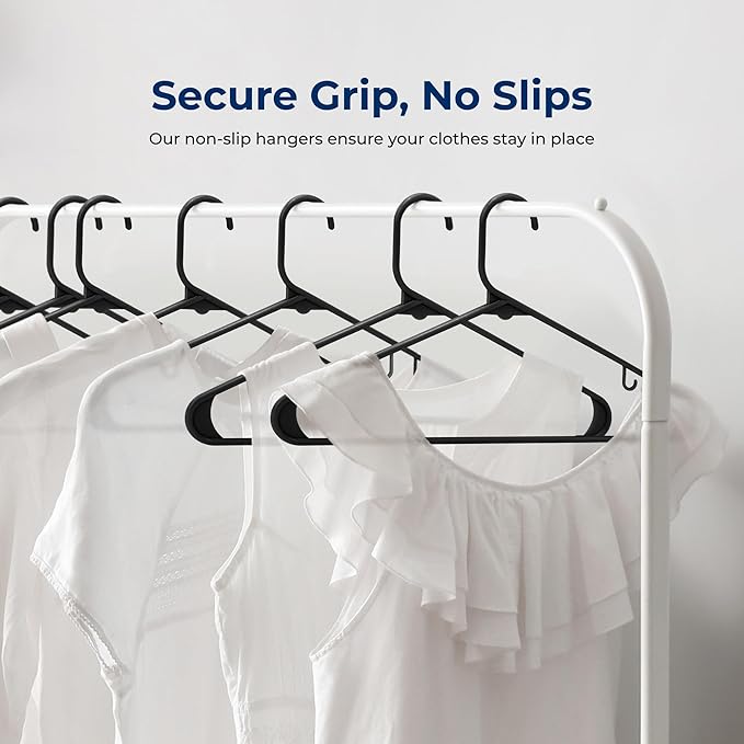SereneLife 150-Piece Plastic Hangers Black – Heavy Duty Non-Slip Clothes Hanger Set, Durable Slim Space-Saving Closet Organizers for Coats Shirts and Dresses, 5.5 lbs Weight Capacity Each