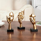 Gold Decor Thinker Statues Set of 3,Golden Abstract Face Resin Sculptures,Home Decor Accents,Office Bookshelf Decor, Shelf Side, Table Decorations for Living Room, Gift for Friends (gold-3Pcs)