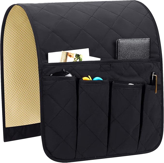 Teniux Armrest organizer Non-Slip Remote Control Holder with 5 Pockets Couch Sofa Chair Armchair Caddy For Smart Phone, Book, Magazines, Ipad (Black)