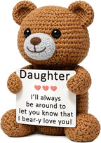WELLBANEE Daughter Gifts from Mom Dad, Positive Crochet Bear Gift for Daughter, Birthday Graduation Gifts for Daughters, Handmade Comfort Gift for Teen Girls Women