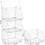 X-cosrack 3 Tier Foldable Closet Organizer, Clothes Shelves with 5 S Hooks, Wall Mount&Cabinet Wire Storage Basket Bins, for Clothing Sweaters Shoes Handbags Clutches Accessories-White Patent Design