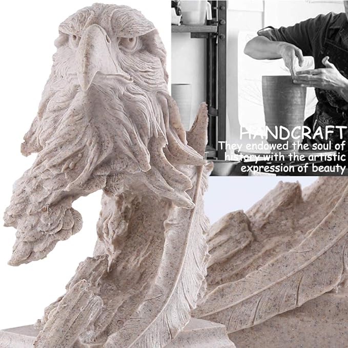 H&W Sandstone Bald Eagle Figurines - The USA's National Emblem - Statue Decoration for Home/Study/Living Room, Great Collectible Figurines, Best Gift for The Man, Sandstone Color (HH17-D4)