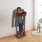 Wood Suit Rack, Valet Stand for Men - 22.05lbs Capacity Clothes Valet, Wood Mens Valet Stand with Drawer/Trouser Holder/Tie Hooks, Clothing Valet Stand for Bedroom/Living Room/Foyer