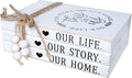 LIVDUCOT Wood Decorative Books Stack Rustic Home Decor Stack White Wooden Books for Modern Home Decor,Shelf,Mantle or Tray This is Us Our Life Our Story Our Home 7X 5.5X 2.5'