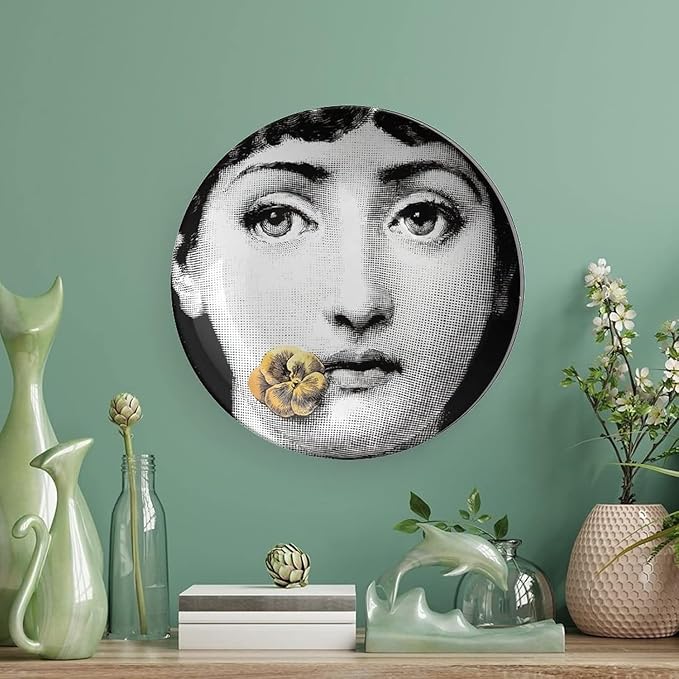 Lina Cavalieri Plate, Wall Decorative Plate, Mysterious Face Plate Wall Hanging Decoration,Including Bracket And Special Spring HooK, (Style-1, 8inch)
