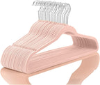 MIZGI Premium Velvet Hangers (50 Pack) Heavyduty - Non Slip Felt Hangers - Velvet Suit Hanger Blush Pink/Rose - Chrome Hooks,Space Saving Clothes Hanger
