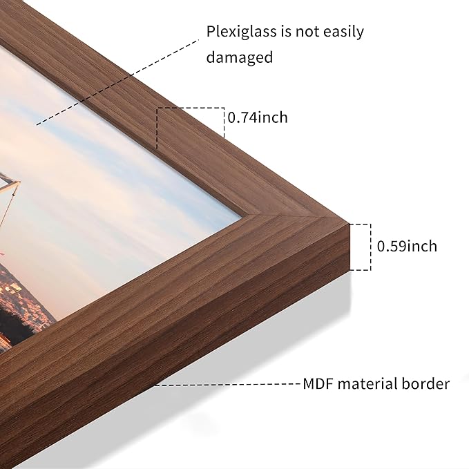 11x17 Picture Frame 3 Pack - Brown Poster Frame Display Pictures 9x15 with Mat or 11 x 17 Without Mat for Wall Hanging Horizontal and Vertical