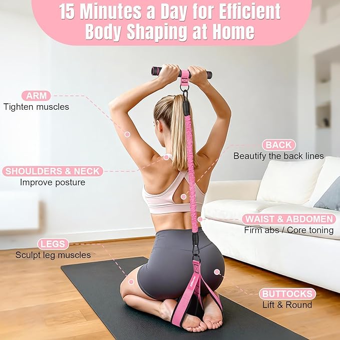 Upgraded Multifunction Pedal Resistance Band with Handle, 3 Tube Adjustable Resistance Bands for Abdomen, Waist, Arm, Core/ABS, Leg Workout - Sit Up Exercise Equipment for Women