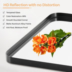 Bathroom Mirror for Wall, 30x22 Inch Rounded Rectangle Mirror, Black Metal Framed Bathroom Vanity Mirror for Restroom Farmhouse, Anti-Rust, Tempered Glass, Horizontally or Vertically Hanging