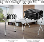 Tangkula Chrome Luggage Rack for Guest Room, No Assembly Required, Folding Metal Suitcase Stand with Nylon Belts, for Home Bedroom Guest Room Hotel, Luggage Rack, Silver (1)