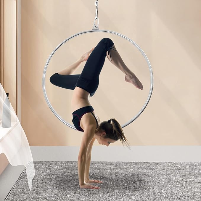 Aerial Hoop Kit 35inch/ 90cm Professional Single-Point Aerial Yoga Hoop Equipment Complete Stainless Steel Circus Aerial Ring Set for Fitness Dancing Training Performance