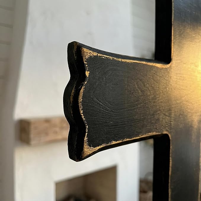 Black Wooden Cross Wall Decor, Religious Cross Gifts With Hook on Hanging Wall Or Table, Confirmation Cross Gift, Baptism Gifts, Rustic Home Church Room Crosses Décor, 10x6.5 IN