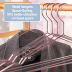 30 Pack Rose Gold Metal Hangers with Notches for Standard Suits Hangers for Shirts, Coats, Pants, Heavy-Duty & Space-Saving