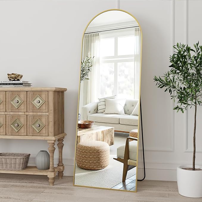 Dewfig Arched Gold Full Length Mirror, 57"X20" Large Floor Mirrors, Full Body Mirror for Leaning or Hanging, Standing Mirrors for Bedroom, Living Room,Dressing Room, Aluminum Alloy Frame, Gold