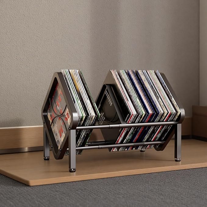 Vinyl Record Storage,80-100 LP Scalable Vinyl Record Holder,Retro Style Organizer,Metal Album Storage Rack for Magazine,Files,Book,Albums & Office Storage(Black)