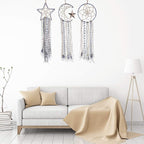 Jetec 3 Pieces Blue Dream Catcher Star Moon Sun Handmade Feather Dreamcatcher Wall Decor for Bedroom Nursery Wall Hanging Home Spring Decoration Festival Gift