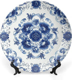 Chinese Style Ceramic Decorative Plate, Blue Decorative Dish with Stand, Blue and White Pottery Bone China Decorative Plates Art Porcelain Plate for Living Room Hallway Table Decor