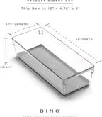 BINO | Oblong Plastic Drawer Organizer Bins, Light Grey- 2 Pack | THE ARTISAN+ | Multi-Use Organizer Bins | Soft-Grip Lining and Non-Slip Rubber Feet | Desk Drawer Organizer | Clear Vanity Organizer