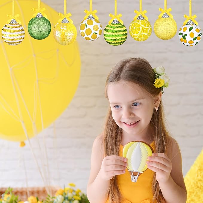 Zeyune 16 Pcs Lemon Summer Ornaments for Small Tree Summer Tree Ball Hanging Ornaments Lemon Ball Hanging Decorations for Holiday Party Decor