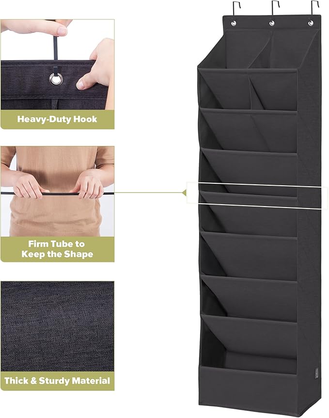 2 Pack Shoe Organizer with 6 Extra Large Pockets and 4 Large Pocket, Over the Door Sturdy Closet Storage Rack, Hanging Shoe Organizer for Shoes, Sneakers, Black