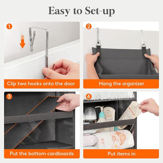 Lifewit 1 Pack Over the Door Organizer, Clear Window Hanging Storage with 4 Side Pockets, Anti Tilt 40 lbs Load Behind Door for Pantry, Nursery, Bathroom, Bedroom, Dorm, 12 Section, Gray