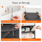 Lifewit 1 Pack Over the Door Organizer, Clear Window Hanging Storage with 4 Side Pockets, Anti Tilt 40 lbs Load Behind Door for Pantry, Nursery, Bathroom, Bedroom, Dorm, 12 Section, Gray