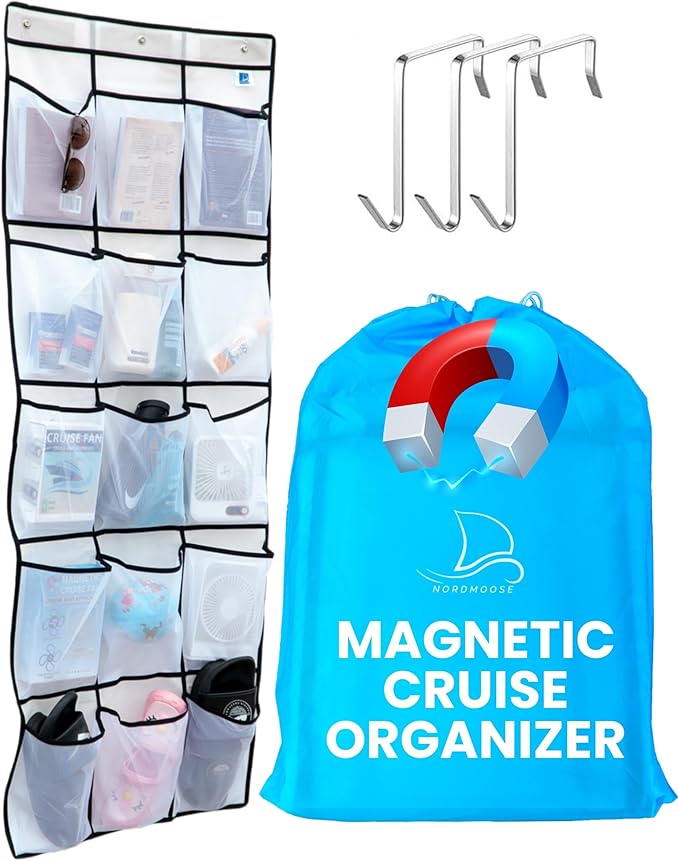 Cruise Ship Magnetic Door Organizer, Over The Door Organizer For Cruise Ships, Magnetic Shoe Rack - 3 Strong Anti-Scratch Magnets - Large Durable Pockets To Store Cruise Essentials 2026