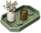 Decorative Tray with Beaded for Room Decor - Wooden Serving Tray Ornament Entryway Table - Farmhouse Centerpieces for Dining Table can Beauty Home and Kitchen (Green)