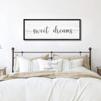 Sweet Dreams Wall Decor Above Bed 41.3''×15'' Large Farmhouse Wall Decor for Bedroom Guest Room Decor Framed Wood Wall Art Rustic Master Bedroom Wall Decoration (black frame)