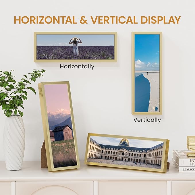 4x11 Aluminum Metal Picture Frame,Tempered Glass Gold Photo Frame 4x11 for Family Photo,Posters,Art,Document to Wall Mount Horizontally or Vertically