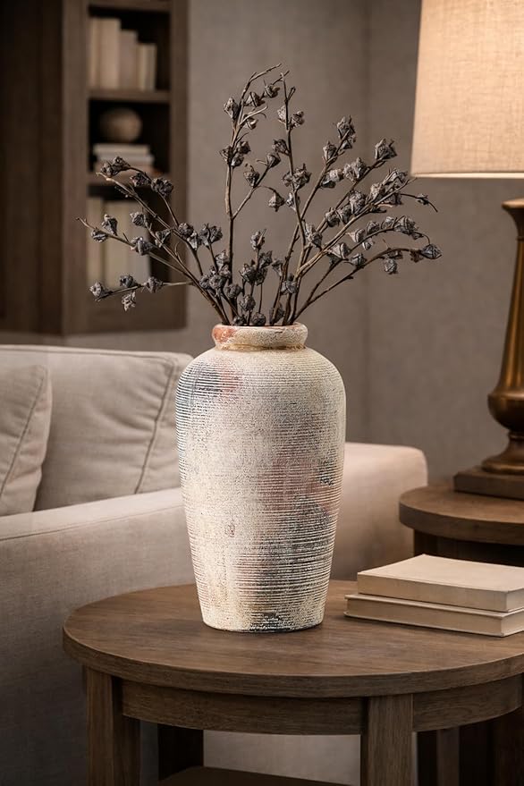 Emotionally Grounded Vase, Vaseking Large Ceramic Rustic Vase, 11 inch Minimalist Decorative Farmhouse Tall Vases for Home Decor, Living Room, Enterway, Table Decoration, Gray