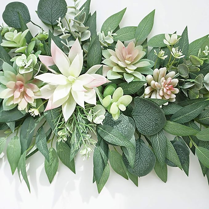 28inch Artificial Succulents Swag Decorative Swag with Eucalyptus Leaves and Succulents Greenery Swag Farmhouse Floral Garland for Table Centerpieces Wall Decor(#1)