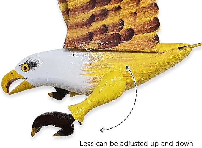 WitnyStore Wooden Bird Mobile 25" Yellow Flying Eagle Hand Made Painted Wood Flapping Wing Birds Hanging Ceiling Decor Wind Chimes Handcrafted Art Animal Decorative Collectibles Décor Gifts Souvenirs
