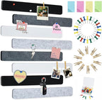 Vuzvuv 8 pcs Bulletin Board Bar Strips with 50 Pushpins & 10 Wooden Clip pins，Self Adhesive Cork Board for Wall，Felt Pin Board for School，Office Decor（Black White Grey）