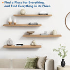 Harwaya Light Wood Floating Shelves for Wall 36 Inch x 8 Deep, Extra Large Wall Shelf for Bedroom Living Room Books, Long Hanging Shelves for Office Bookshelf Art Decor (Light Brown Color, Set of 2)
