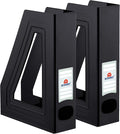 Acrimet Magazine File Holder Bin Storage, Vertical Rack for Documents, Folders and Mail, Durable Plastic Desk Organizer for Office & Home (Black Color) (2 Pack)