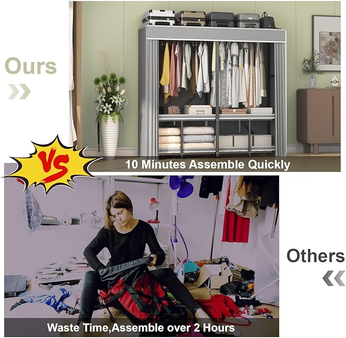 95% Assembled 75" L Heavy Duty Clothes Rack with Cover, Premium Freestanding Portable Clothes Rack, Strong Foldable Garment Rack for Hanging Clothes, Black