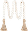 Meplait 39in Wood Bead Garland Farmhouse with Tassels,Versatile Prayer Beads Boho Chic Wall Hanging Home Decor(Natural)