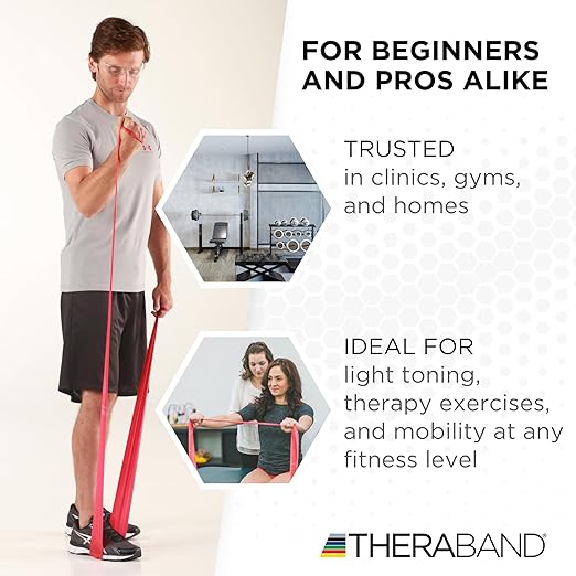 THERABAND Professional Resistance Band, Red Level 2 Medium, 5 ft Exercise Band for Physical Therapy, Strength Training, Upper and Lower Body Workouts, Yoga and Pilates