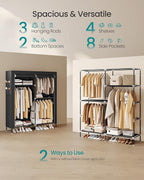 SONGMICS Portable Closet, Fabric Wardrobe, Clothes Rack with Shelves, Pockets, Large Capacity, 3 Hanging Rods, 50 x 17.7 x 70.9 Inches, Black URYG010BZ02