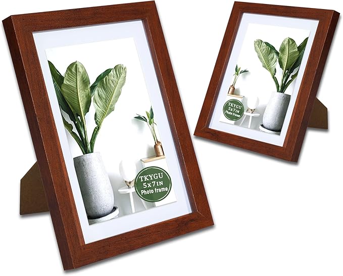 Picture Frame 5x7 with mat 4x6 Wine red frame set of 2-Modern Style Wood Composite Frames, Tempered glass table top and wall mount horizontal or vertical picture frame for home decor best gift