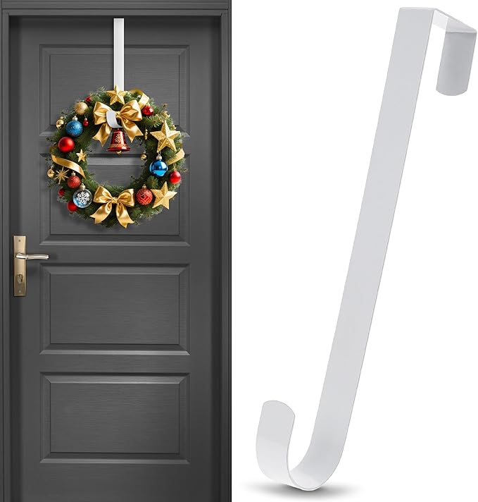 12 in Wreath Hanger for Front Door White Wreath Hangers Over The Door Hanger Hook Wreaths Holder Christmas Easter Halloween Fall Hanging Wreaths Hook Decorative Wide