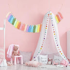 2pcs Longer Boho Tassel Garland, Pom Pom Tassel, Felt Ball Garland,Colorful Wall Hanging Party Decorative Banner Pastel, Home Decoration Wedding Birthday Baby Shower (Longer Rainbow)